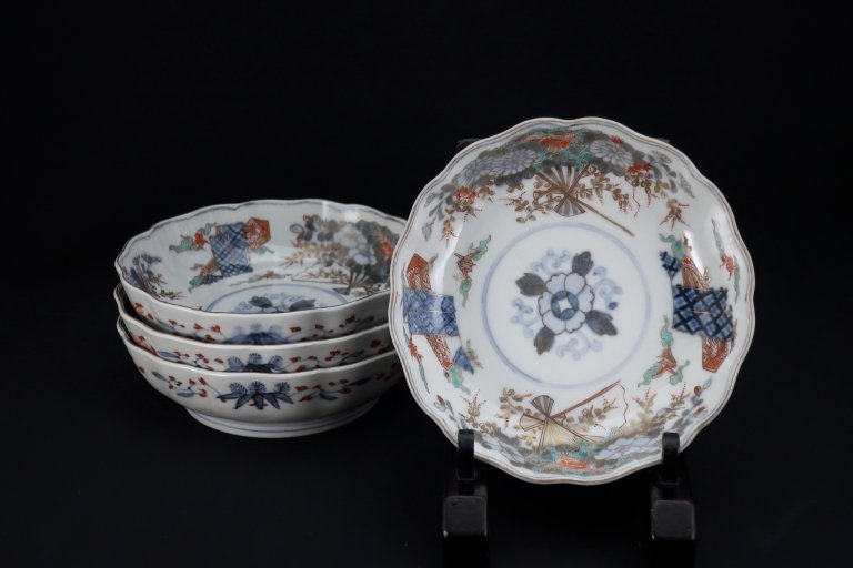 Τ̵Ʋʸʤޤ / Imari Polychrome Namasu Bowls with the picture of Fans  set of 4