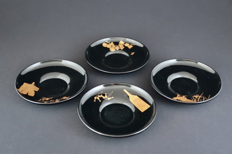 ɿѼ񡡻 / Black-lacquered Japanese Tea cup saucer  set of 4