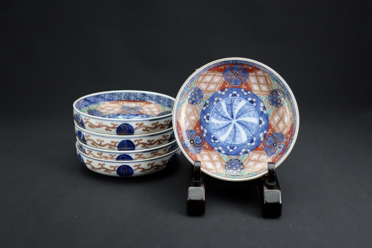 大聖寺伊万里色絵四寸皿 五枚組 / Daishoji Imari Small