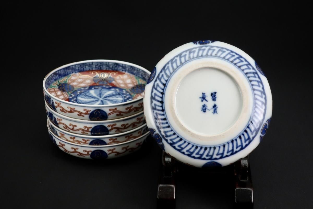 大聖寺伊万里色絵四寸皿 五枚組 / Daishoji Imari Small