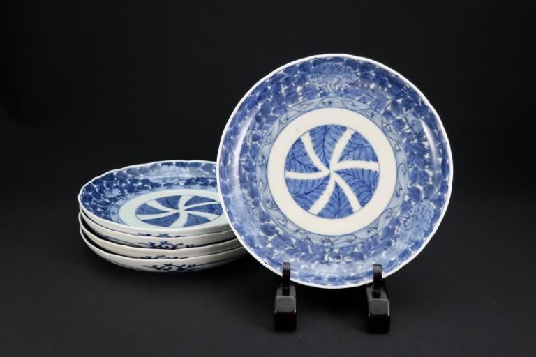 Τղðʸϻ / Imari Blue & White Plates with the pattern of Peony Flowers  set of 5