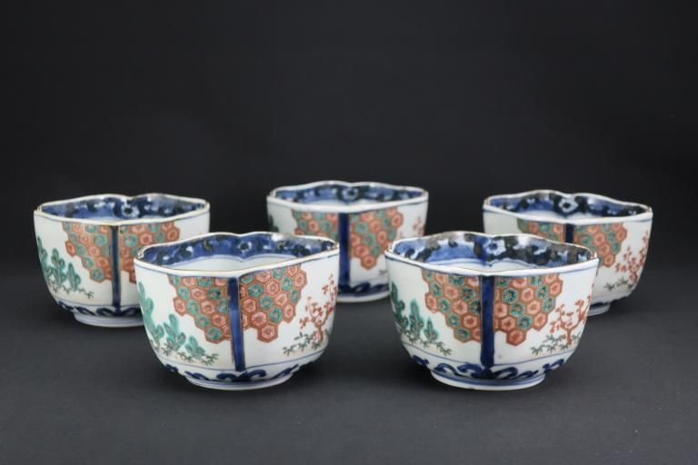 Τߵʸա޵ / Imari Large Polychrome 'Mukoduke' Cups with Tortoise-shell-pattern  set of 5