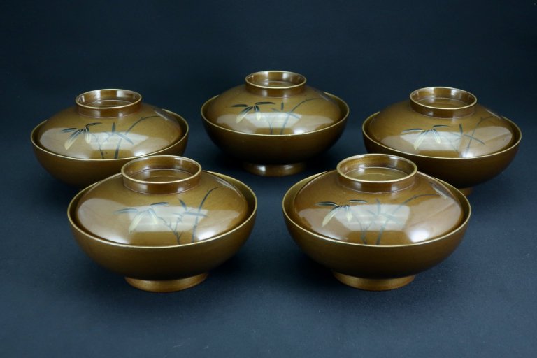 ݿʪС޵ / 'Nashiji' & Gold lacquered Soup bowls with Lids  set of 5