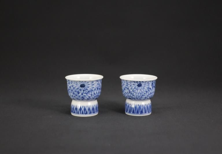 յƲʸ֡ / Kyoto Blue & White Sake Cups  set of 2