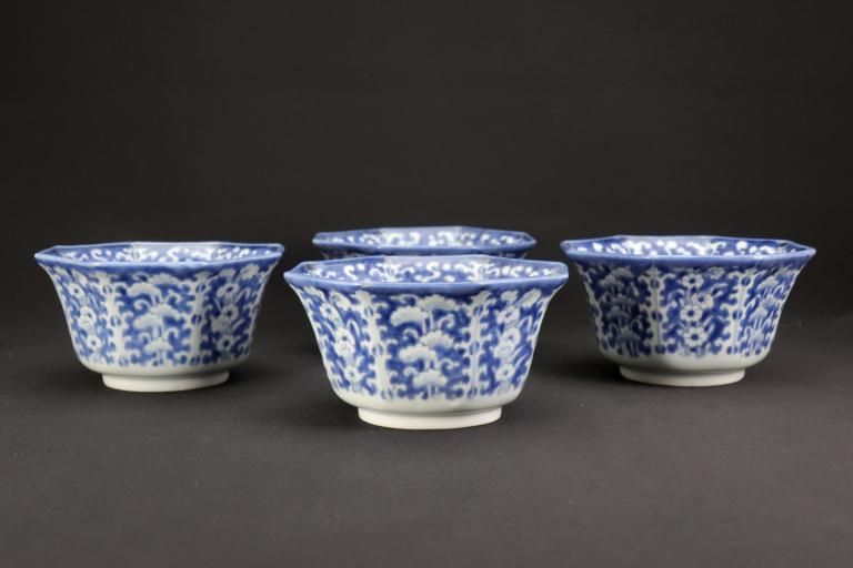 ΤʸȬѸա͵ / Imari Octagonal Blue & White 'Mukoduke' Bowls  set of 4