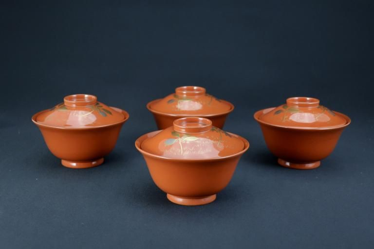 ξʪС͵ / Red-lacquered Small Soup Bowls with Lids  set of 4