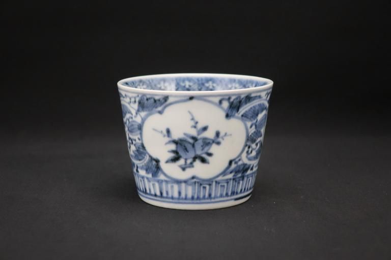 古伊万里 色絵 獅子に山村図 大振蕎麦猪口
