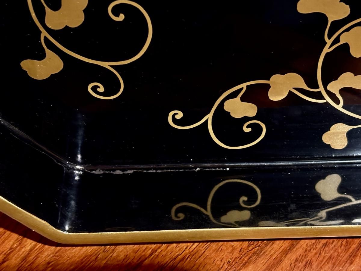 明治期　漆器 黒色 金色模様　3枚 文庫 沈金鉄線 黒 漆塗り・木製 11-14003 (製造中止) 漆器の井助