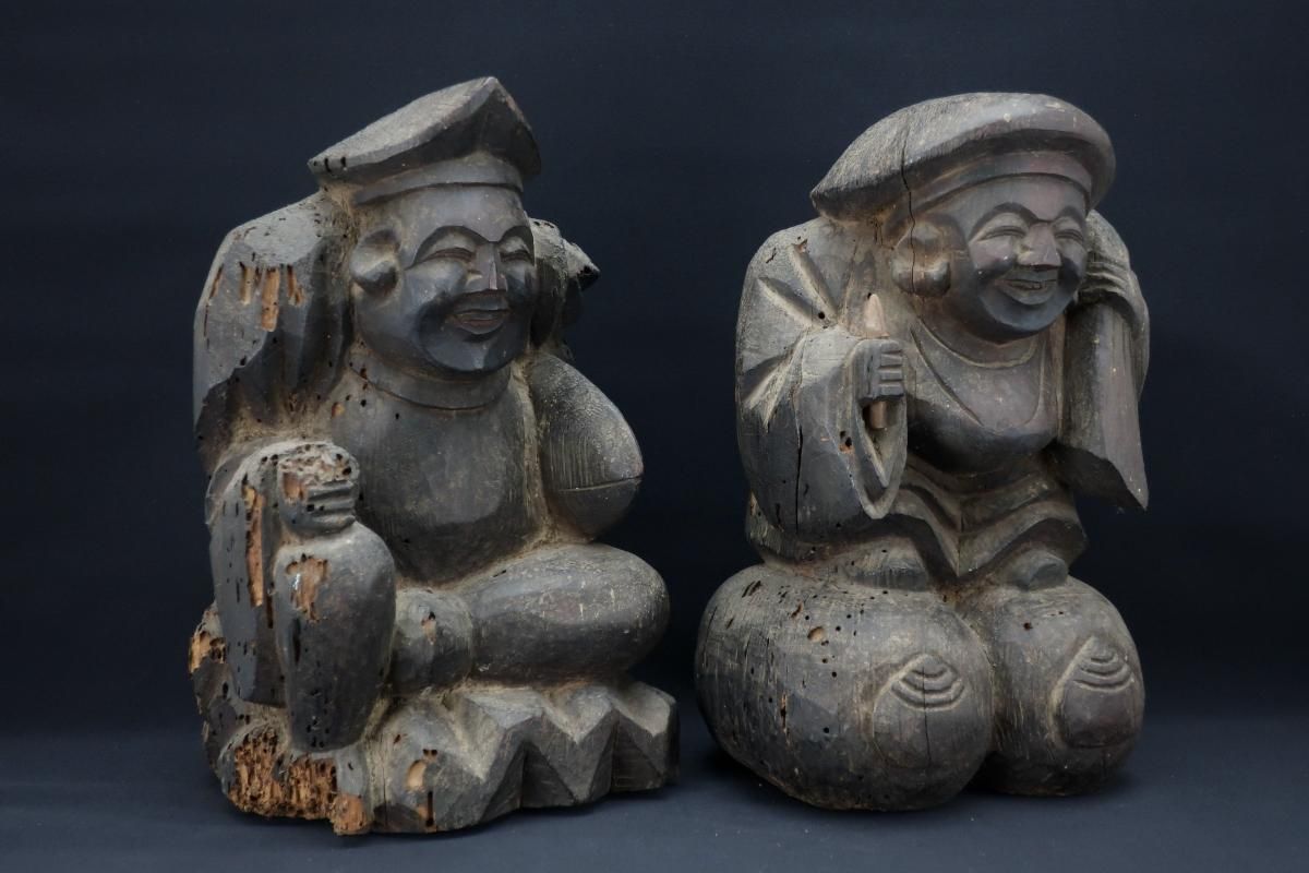 木彫恵比寿大黒 / Wooden Statues of Ebisu & Daikoku - OKURA