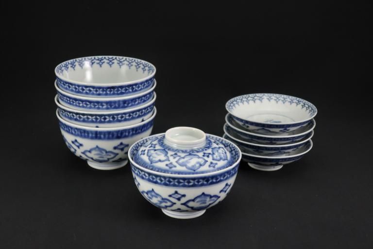 Τ볨ʸҡ޵ / Imari Blue & White Rice Bowls wit Lids  set of 5