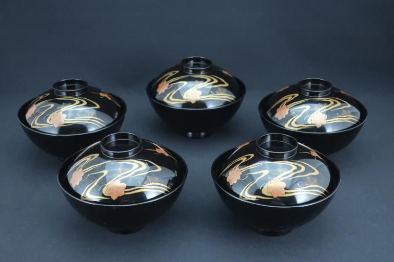 ήռʪС޵ / Black-lacquered Soup Bowls with Lids  set of 5