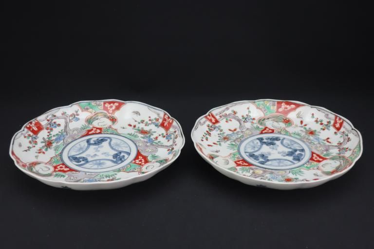 Τʸ / Imari Polychrome Plates with the picture of Heron and Flowers  set of 2