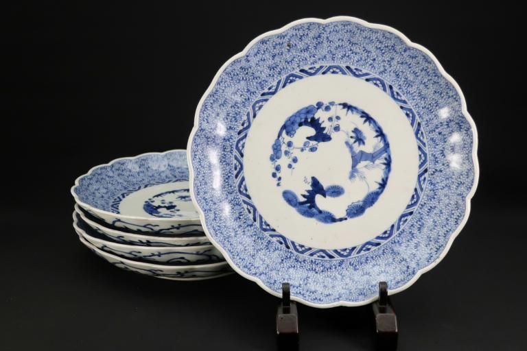 ΤʸȬȾ / Imari Blue & White Dinner Plates with the pattern of 'Mijinkarakusa'  set of 5