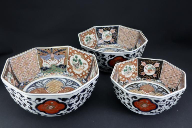 Τ˱ʸȬѻȭ / Imari Octagonal Polychrome Bowls set of 3 (L/M/S)