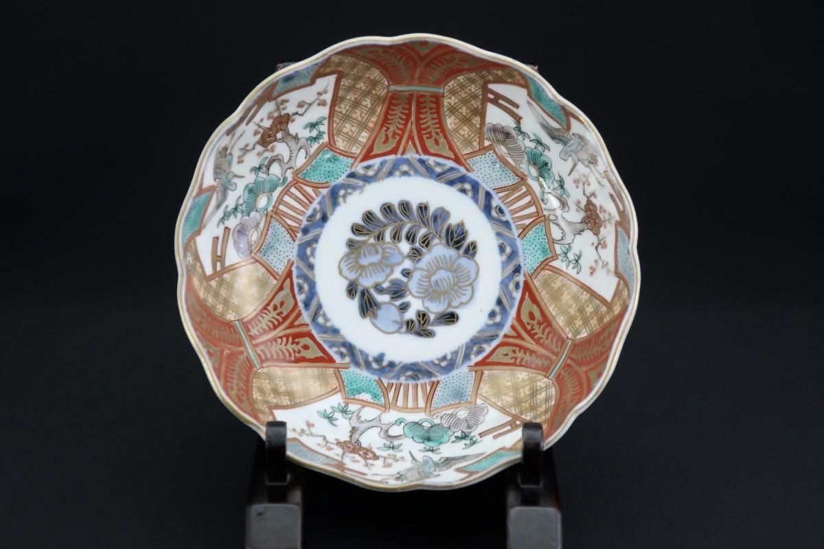 伊万里色絵鶴松竹梅文なます皿 五枚組 / Imari Polychrome