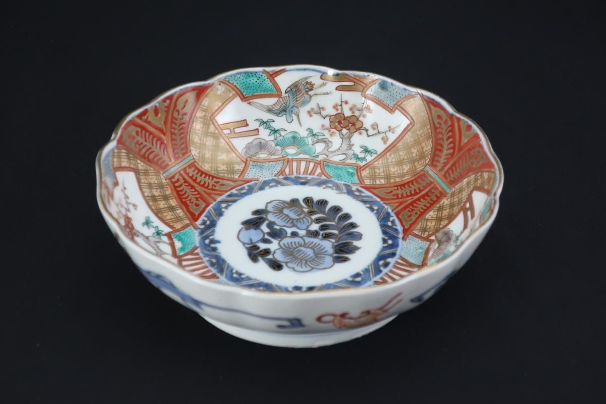伊万里色絵鶴松竹梅文なます皿 五枚組 / Imari Polychrome