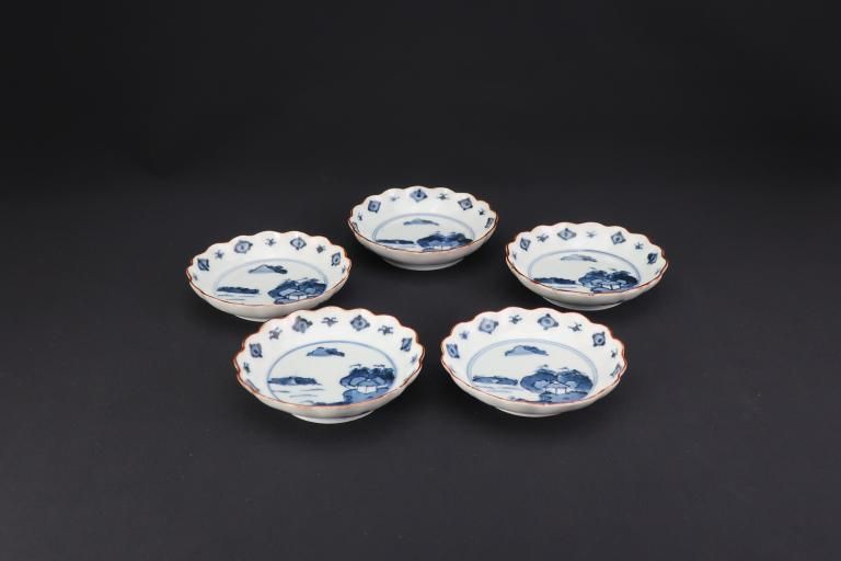 Τزַʸ / Imari Small Flower-shaped Blue & White Plates  set of 5