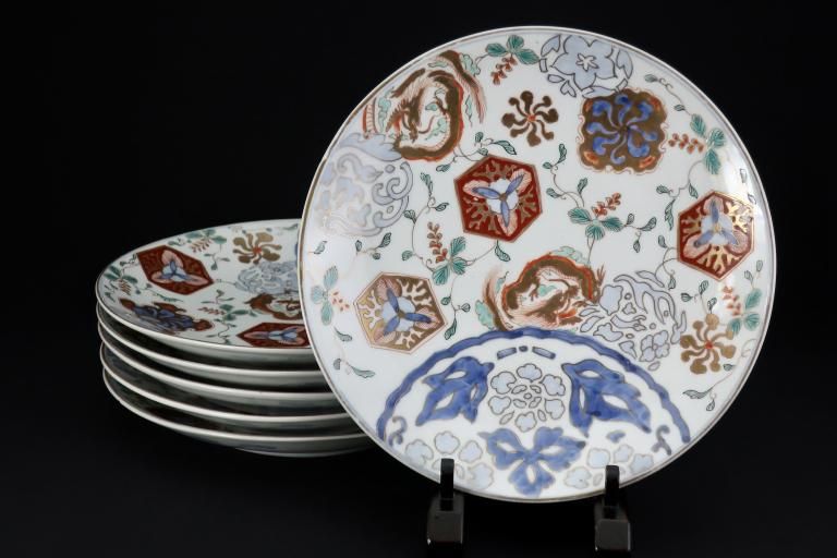 Τôζʸϻ / Imari Polychrome Plates with Tortoise shells and Dragons pattern  set of 6