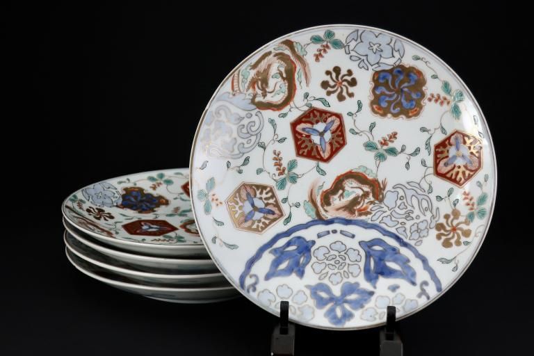Τôζʸ / Imari Polychrome Plates with Tortoise shells and Dragons pattern  set of 5