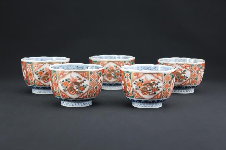 Τ˱ʸա޵ / Imari Polychrome 'Mukoduke' Cups with the picture of Lions and Phoenixes set of 5