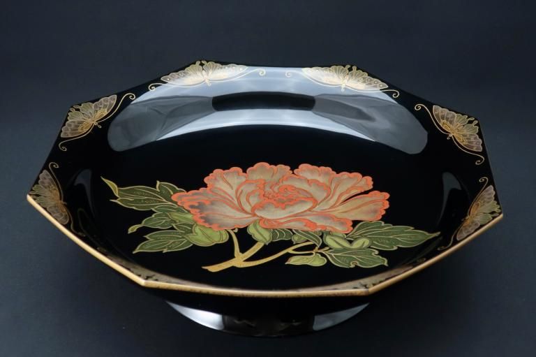 ɲðĳȬ滮 / Black-lacquered Odtagonal Plate with Stand