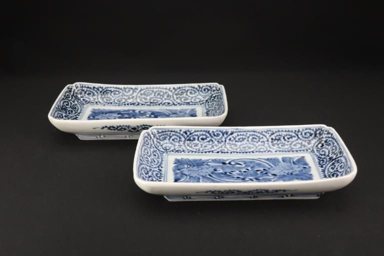 ΤðʸĹ / Imari Rectangular Blue & White Plates set of 2

