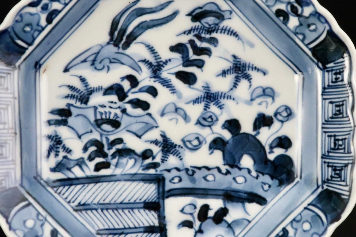 八角皿 伊万里 古伊万里 古代唐獅子 五寸皿 色絵付 明治 2枚 古伊万里 赤絵 色絵 草花模様 八寸皿 5枚セット（内1枚傷