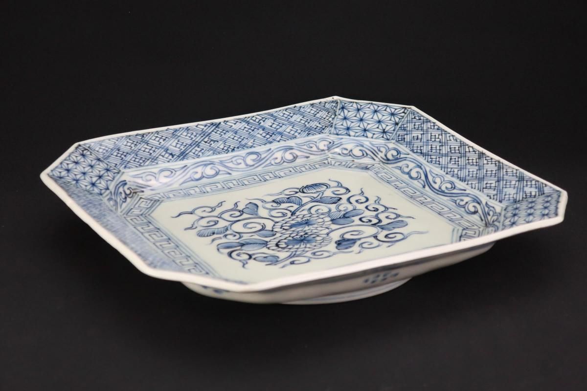 伊万里染付菊花幾何学文隅切長角大皿 / Imari Large Rectangular