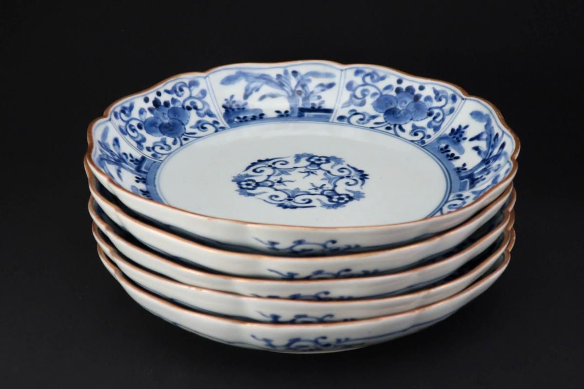 伊万里染付草花文七寸皿 五枚組 / Imari Blue & White Plates