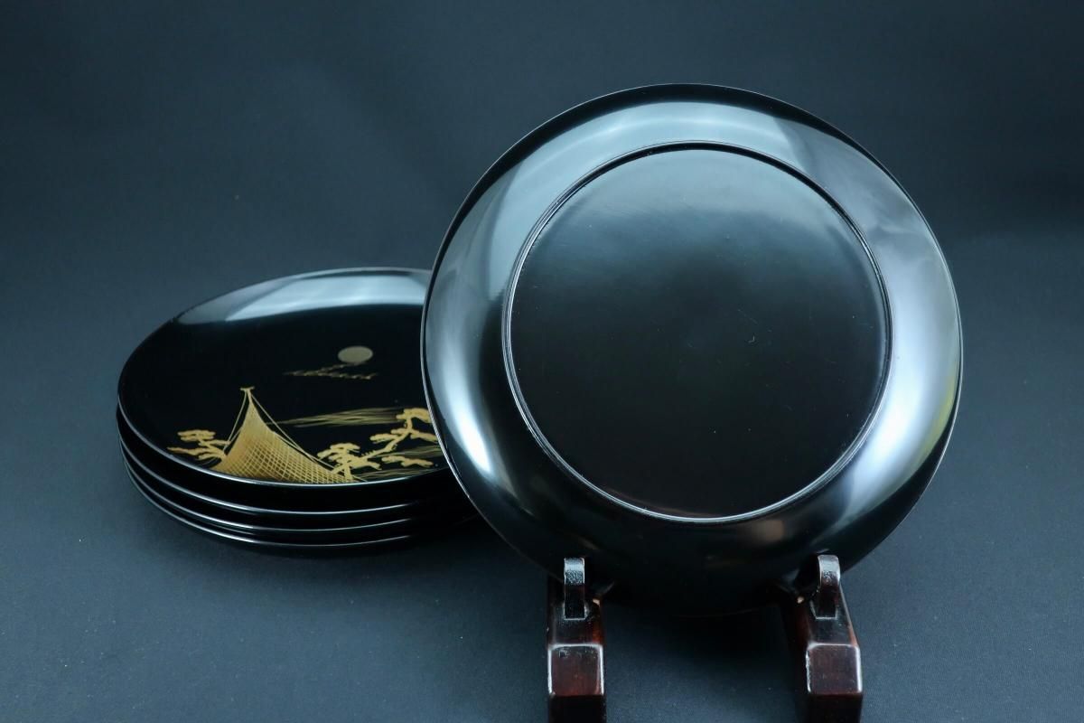 丸型原画「増殖」絵画/黒系/金色/原画/インテリア 黒塗沈金鶴亀蒔絵内梨地重箱 / Black-lacquered Food Boxes with