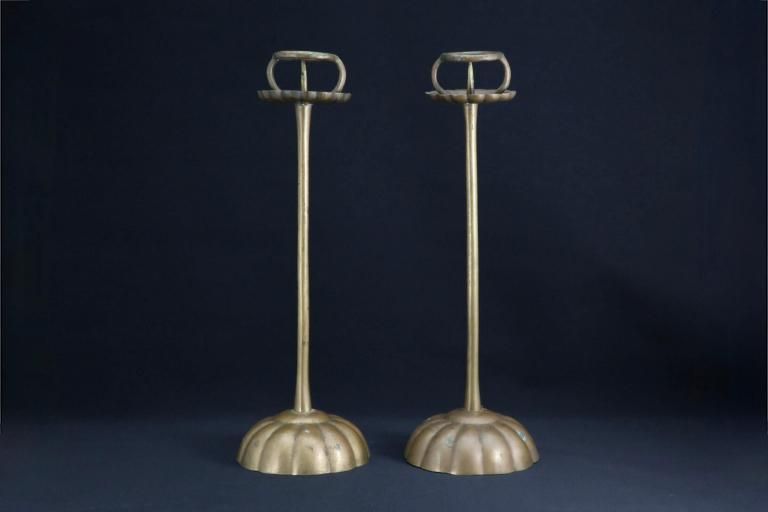 ƼƲַ桡 / Bronze Chrysanthemum-flower-shaped Candle Sticks  1 pair