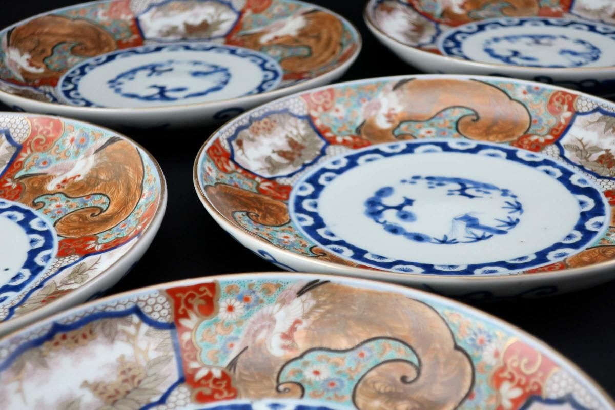 【江戸の粋を感じる】古伊万里 染付 鳳凰図 輪花皿2枚セット Old Imari 伊万里線描染付鳳凰文隅切角皿 / Imari Square Blue & White