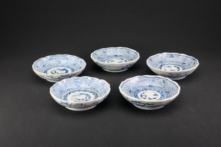 Τʸ / Imari Small Blue & White Plates with the pattern of 'Mijinkarakusa'  set of 5