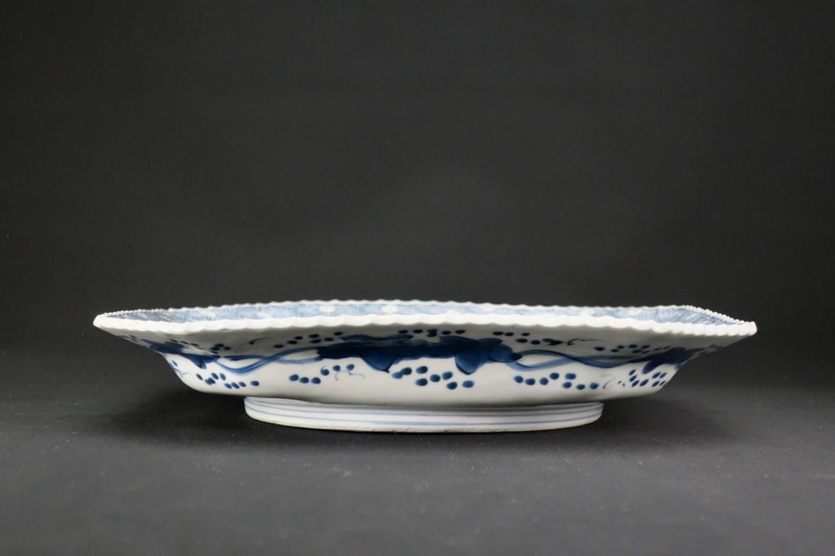 伊万里染付菊菱山水文隅切長角大皿 / Imari Large Rectangular