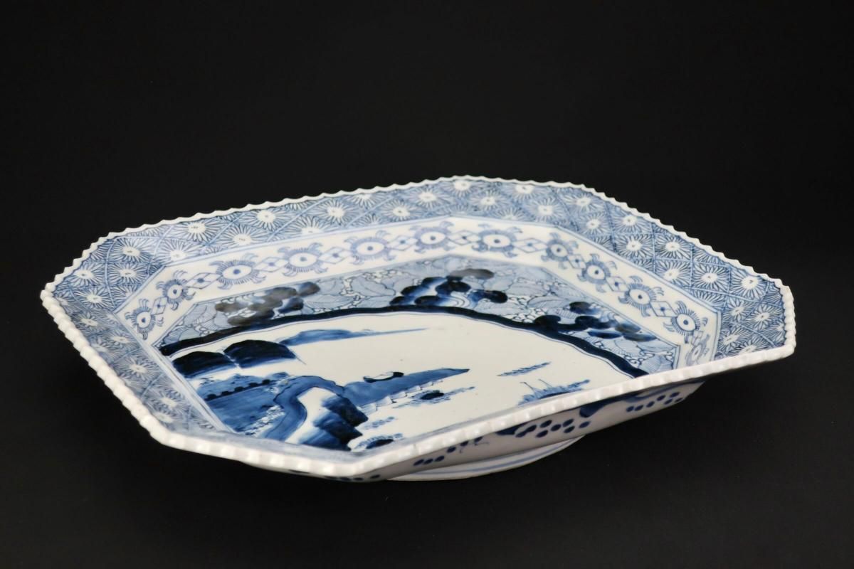 中国美術 青花 呉須 古染付 帆船図 大皿 φ47cm 明 貿易船(LC647) 中国美術 青花 呉須 古染付 帆船図 大皿 φ47cm 明 貿易船(LC647)