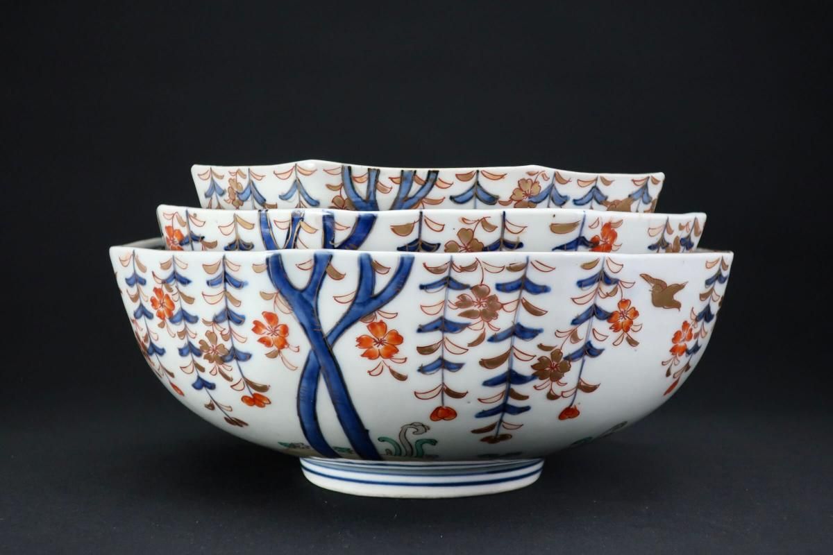有節萬古　八角色絵鉢 伊万里色絵花籠手八角大鉢 (小） / Imari Large Octagonal