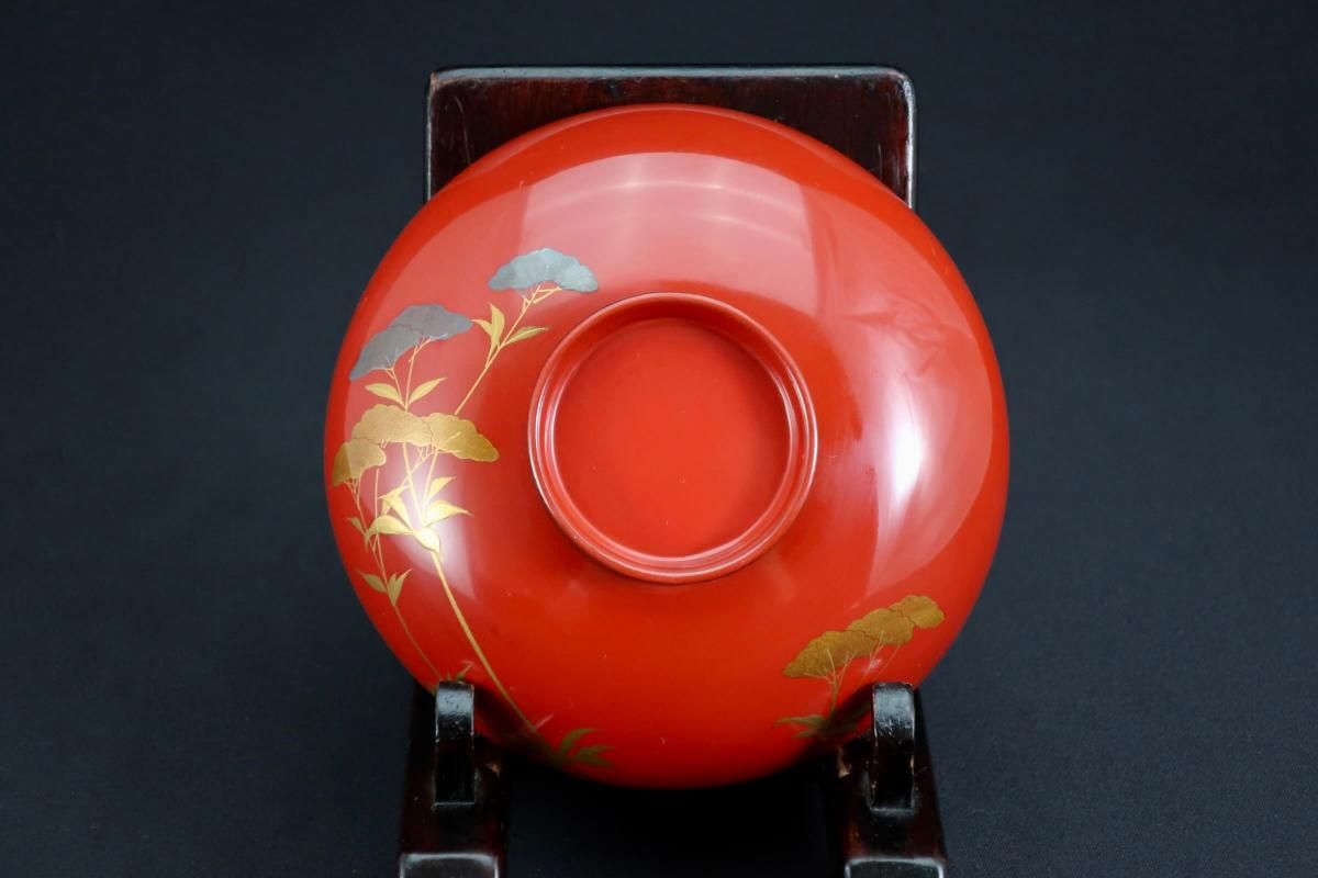 朱塗図変秋草蒔絵吸物椀 五客組 / Red-lacquered Soup Bowls