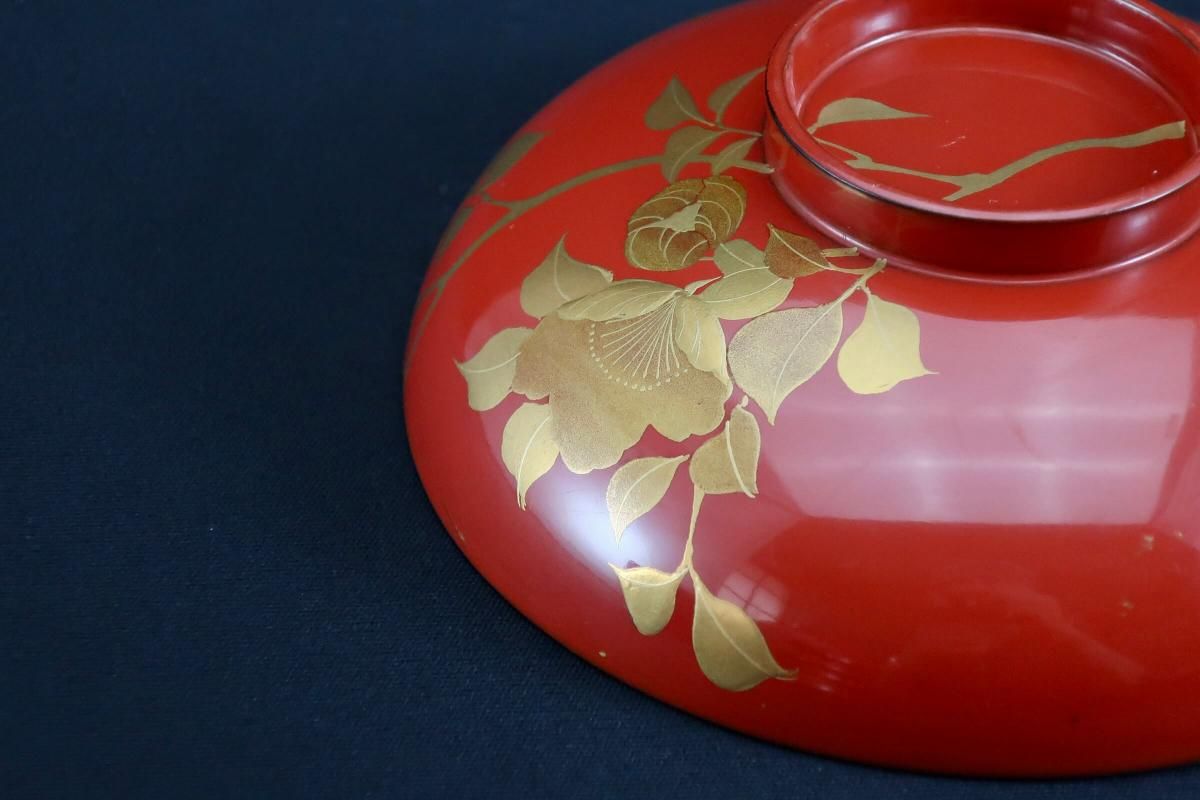 朱塗図変秋草蒔絵吸物椀 五客組 / Red-lacquered Soup Bowls
