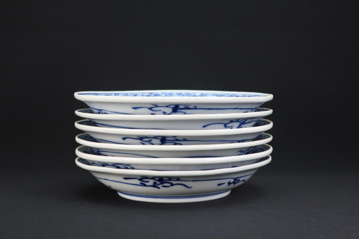 伊万里染付菊花唐草文六寸皿 六枚組 / Imari Blue & White