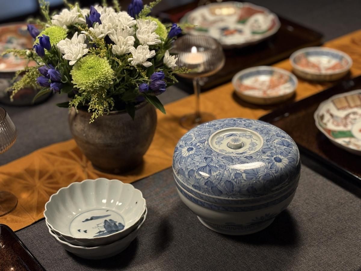 大皿 角皿 陶器 瀬戸 月 花 和 JAPAN pottery 古民家　美術品 No.15 芙蓉手花鳥文八角皿 七寸 / Dish with birds and flowers