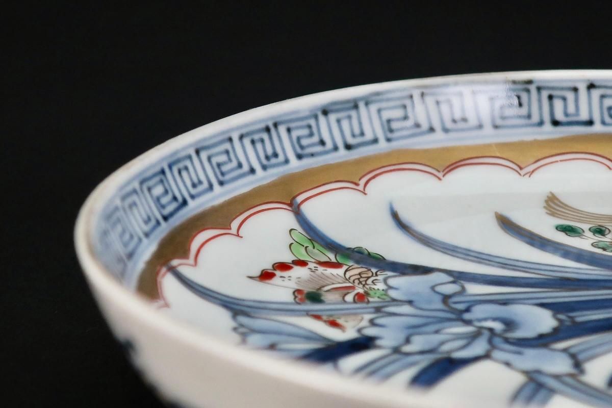 圧巻の絵付！ 古伊万里 色絵金彩 柳に花と蝶文 せん茶碗 4客セット 骨董 圧巻の絵付！ 古伊万里 色絵金彩 柳に花と蝶文 せん茶碗 4