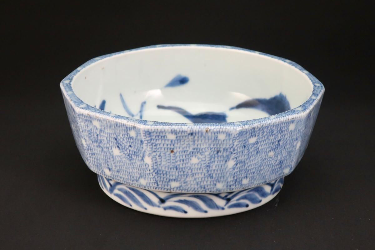 伊万里染付微塵唐草文十角中鉢 / Imari Decagonal Blue & White