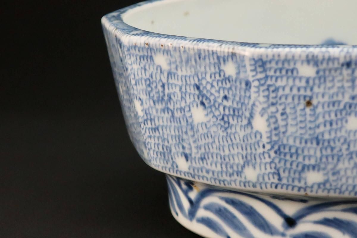 伊万里染付微塵唐草文十角中鉢 / Imari Decagonal Blue & White