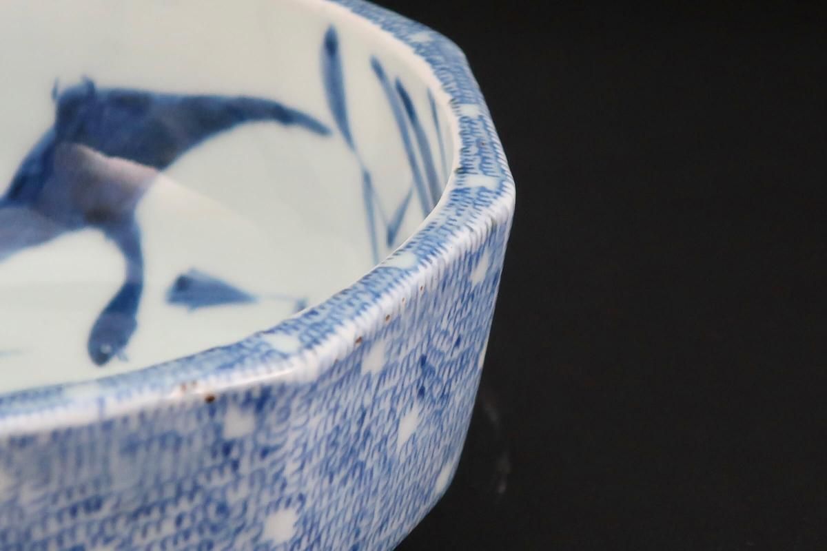 伊万里染付微塵唐草文十角中鉢 / Imari Decagonal Blue & White Bowl