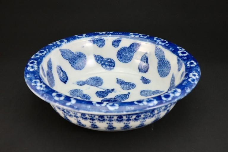 伊万里印判染付瓢箪瓔珞文大鉢 / Imari Large Blue & White Bowl