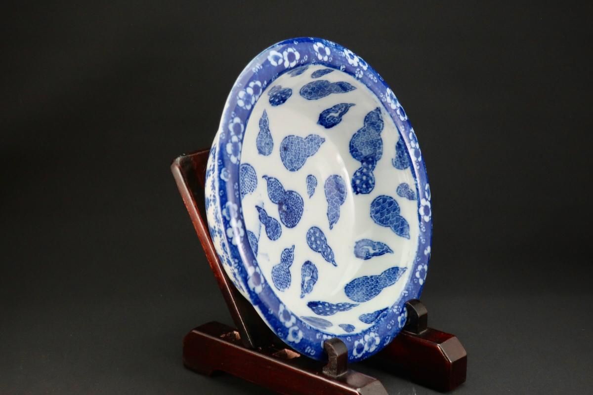 伊万里印判染付瓢箪瓔珞文大鉢 / Imari Large Blue & White Bowl