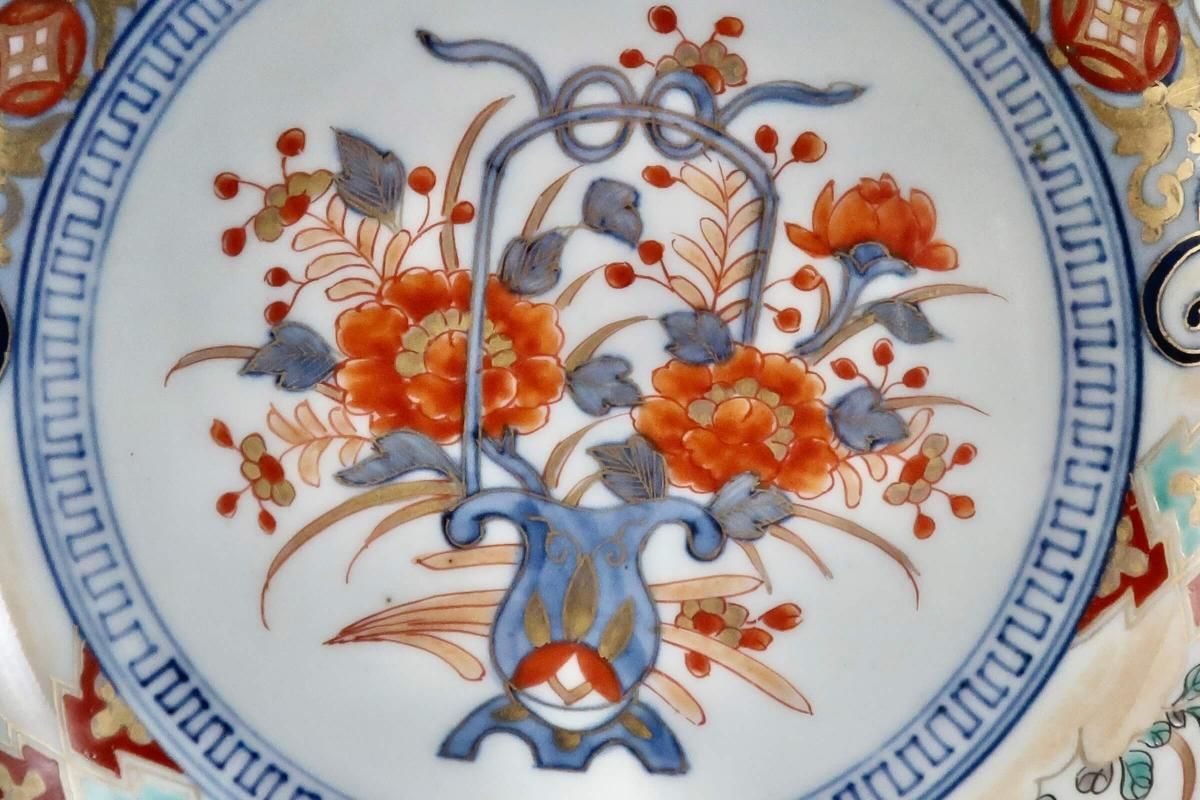 伊万里 色絵 錦手 三つ鉢 [B24006] 花篭手 アンティーク 古玩 古美術 伊万里 色絵 錦手 三つ鉢 [B24006] 花篭手 アンティーク 古玩 古