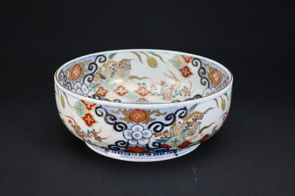 【 花籠手色絵皿　観賞　骨董・ｋ35・伊万里 】陶磁器 鉢　丼　インテリア　収集 花籠手色絵皿 観賞 骨董・k35・伊万里 】陶磁器 鉢 丼