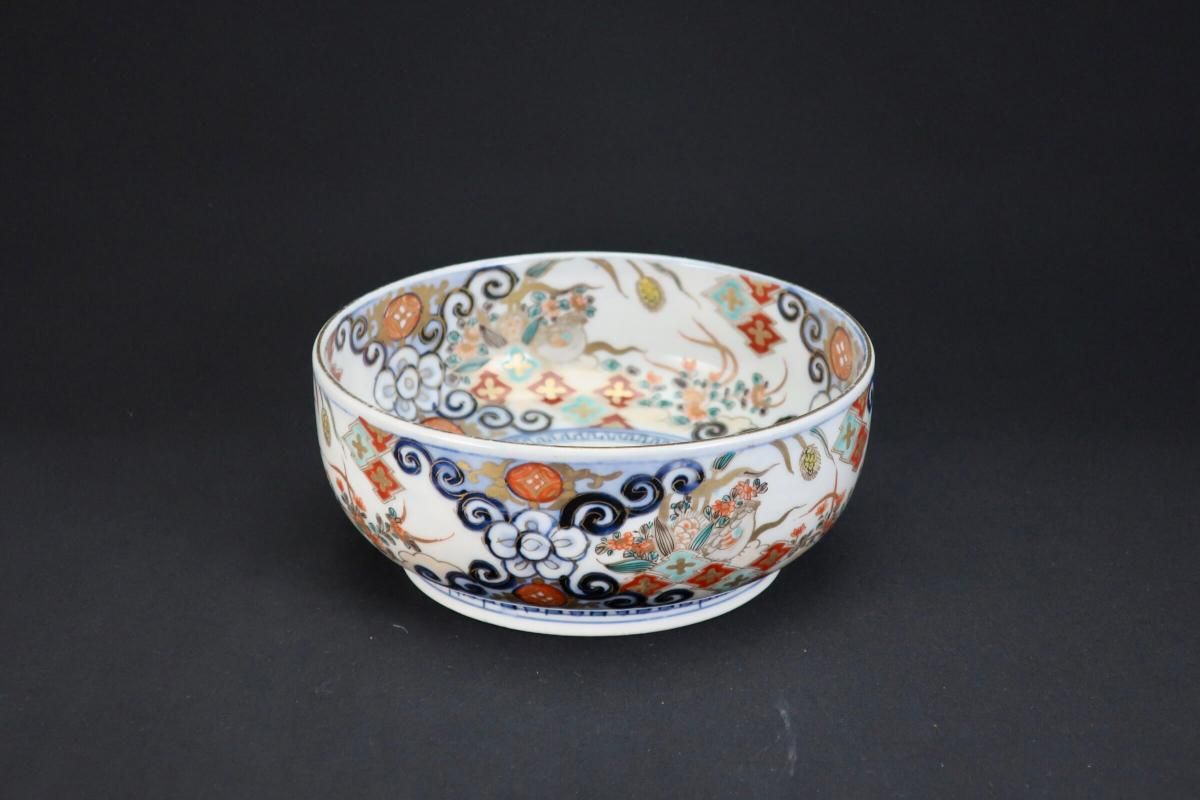【 花籠手色絵皿　観賞　骨董・ｋ35・伊万里 】陶磁器 鉢　丼　インテリア　収集 花籠手色絵皿 観賞 骨董・k35・伊万里 】陶磁器 鉢 丼