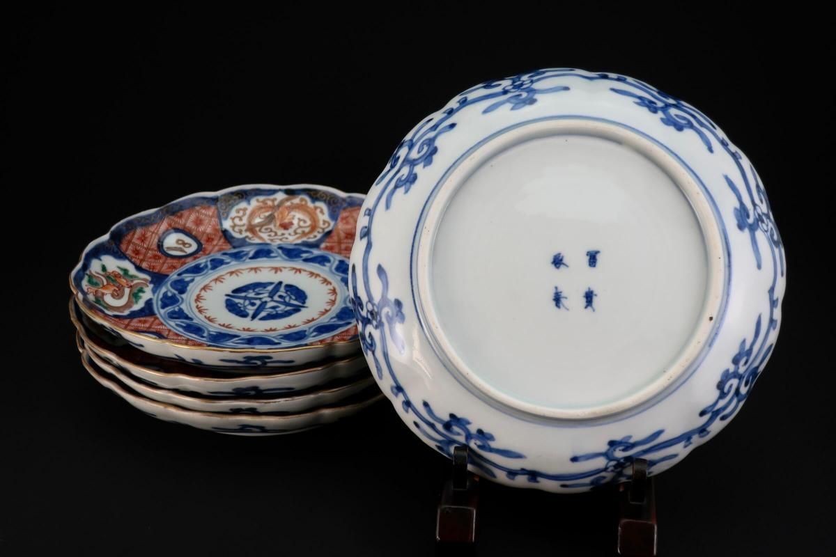 古伊万里 色絵 金襴手　鳳凰紋様　菊花文　 大皿　江戸時代 上作品】明治時代 古伊万里 金襴色絵 染付花図 菊花鳳凰図 輪